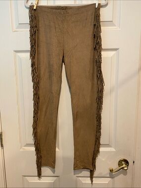 Topshop Tan Faux Suede Fringe Leggings